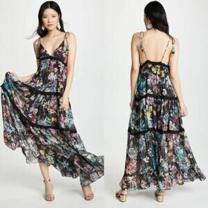 ROCOCO SAND Moonlight Floral Metallic Maxi Tiered Dress - Small